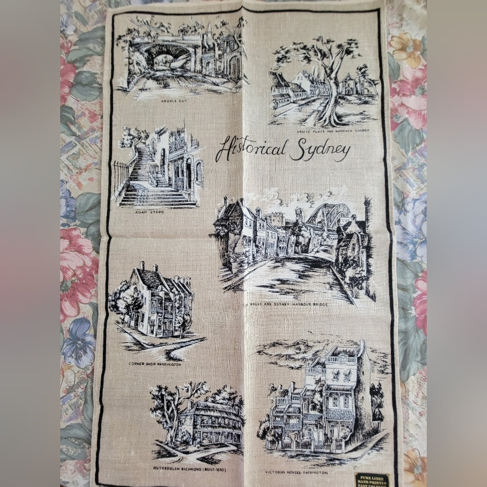 Vintage Pure linen tea towel Historical Sydney NWT
